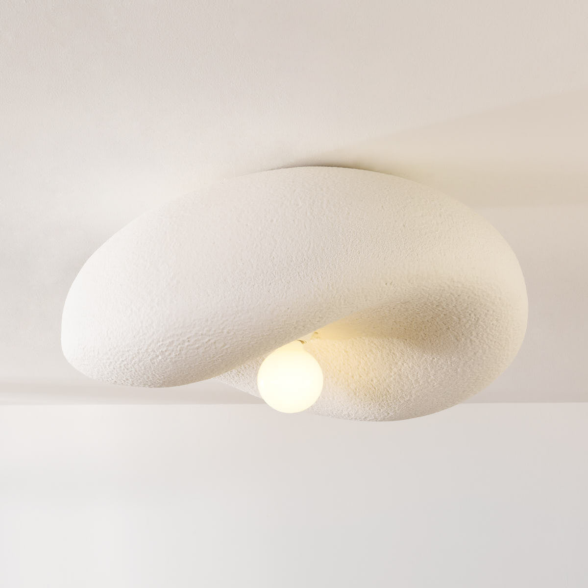 Washi 60cm white stone-effect flush ceiling light mounted on ceiling