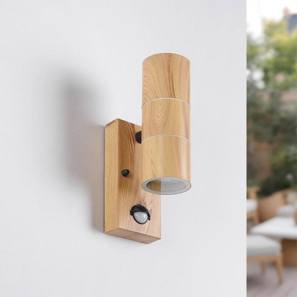 Elm Outdoor Wall Light — Wood Effect, Sensor in a room