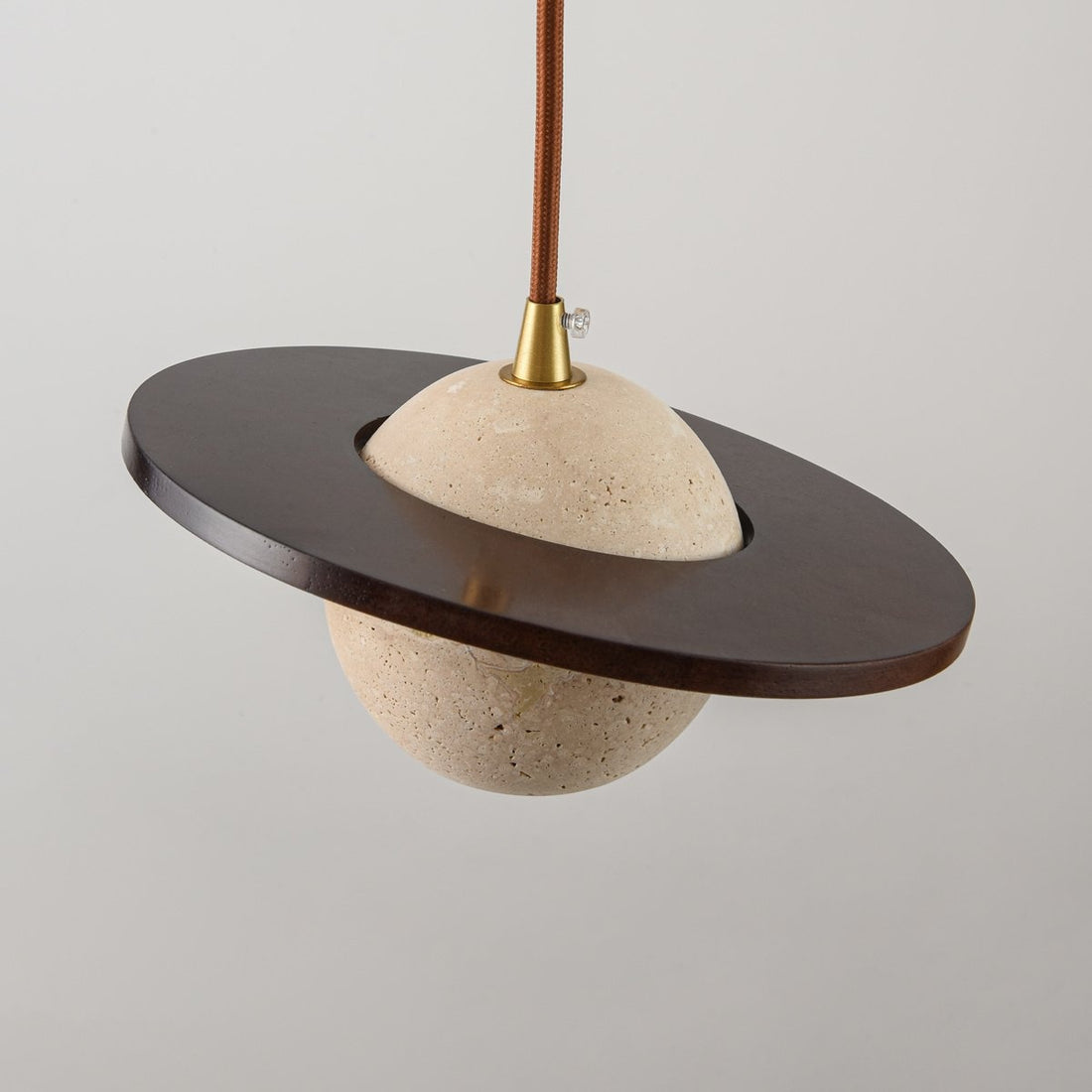 Tomo Travertine & Wood Pendant Light — Single, 20 cm