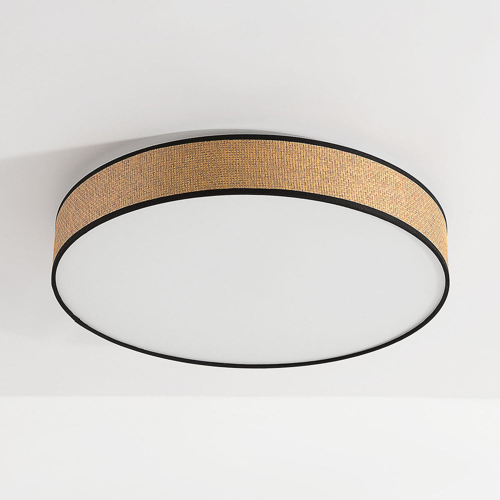 Seto Woven Seagrass LED Ceiling Light — Natural & Black, 50 cm in a room