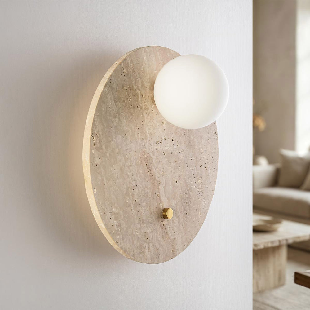 Orla Travertine Globe Wall Light — Large, 30 cm in a room