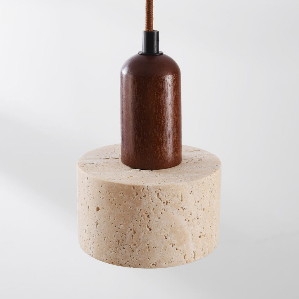 Taoka Travertine & Wood Pendant Light — Single