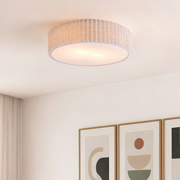 Plisse pleated ceiling light in off-white 40cm diameter showing soft diffused illumination