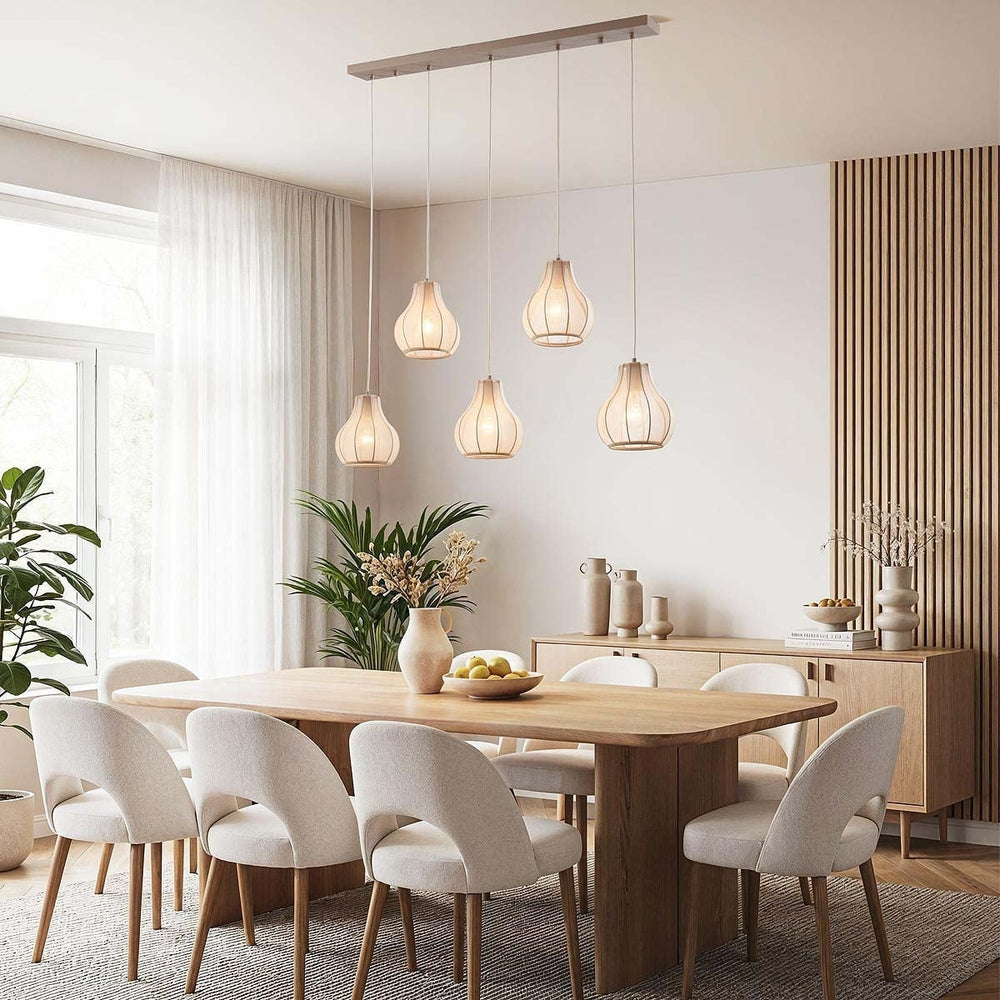 Sand taupe detail on Aiko Five-Light Linen Pendant Bar — Sand Taupe