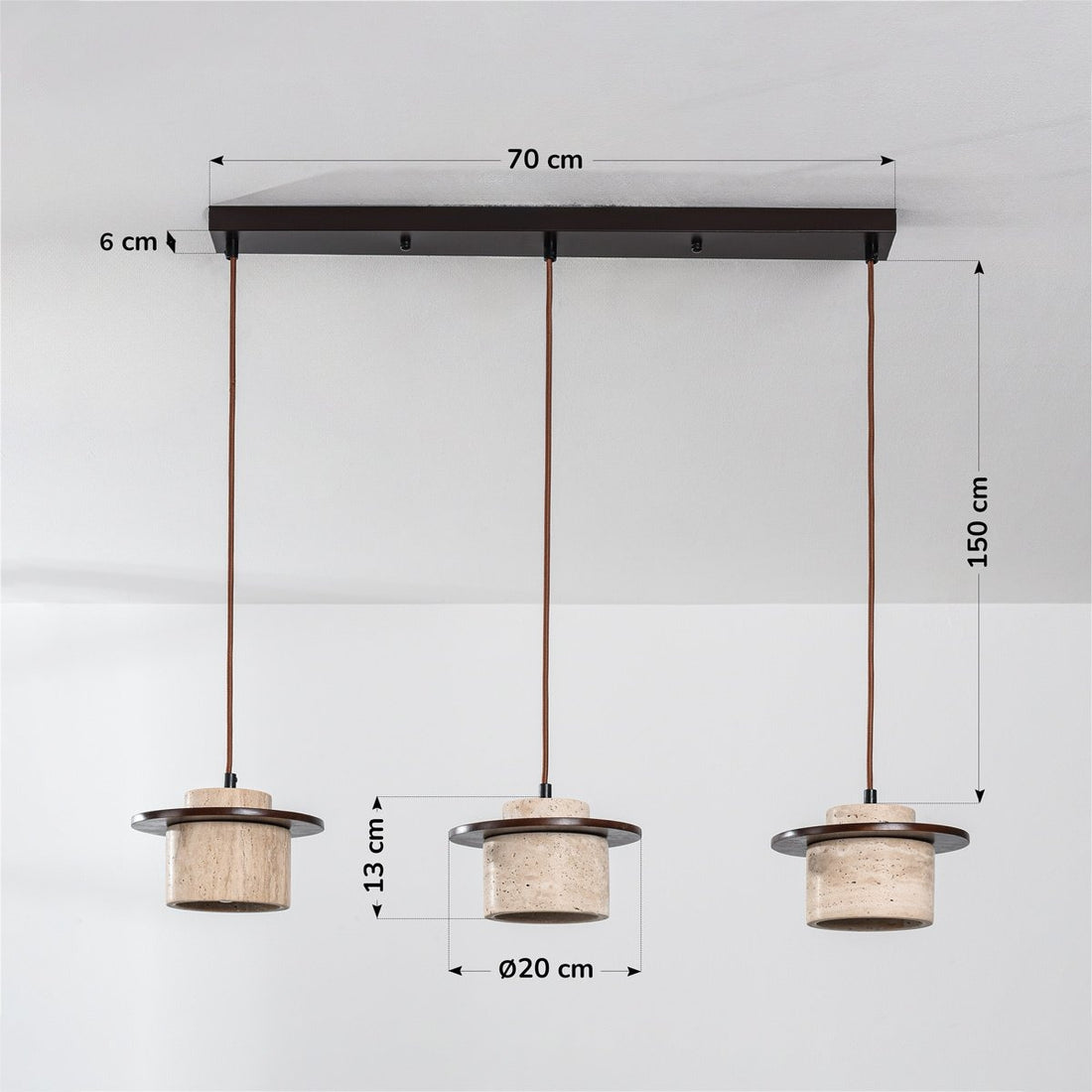 Hoshi Travertine & Wood Pendant Light — 3 Lights
