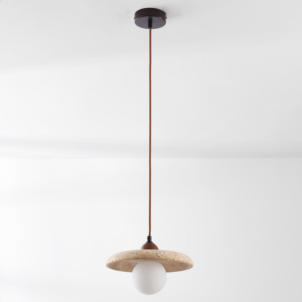Kiyomi Travertine & Glass Pendant Light — Beige