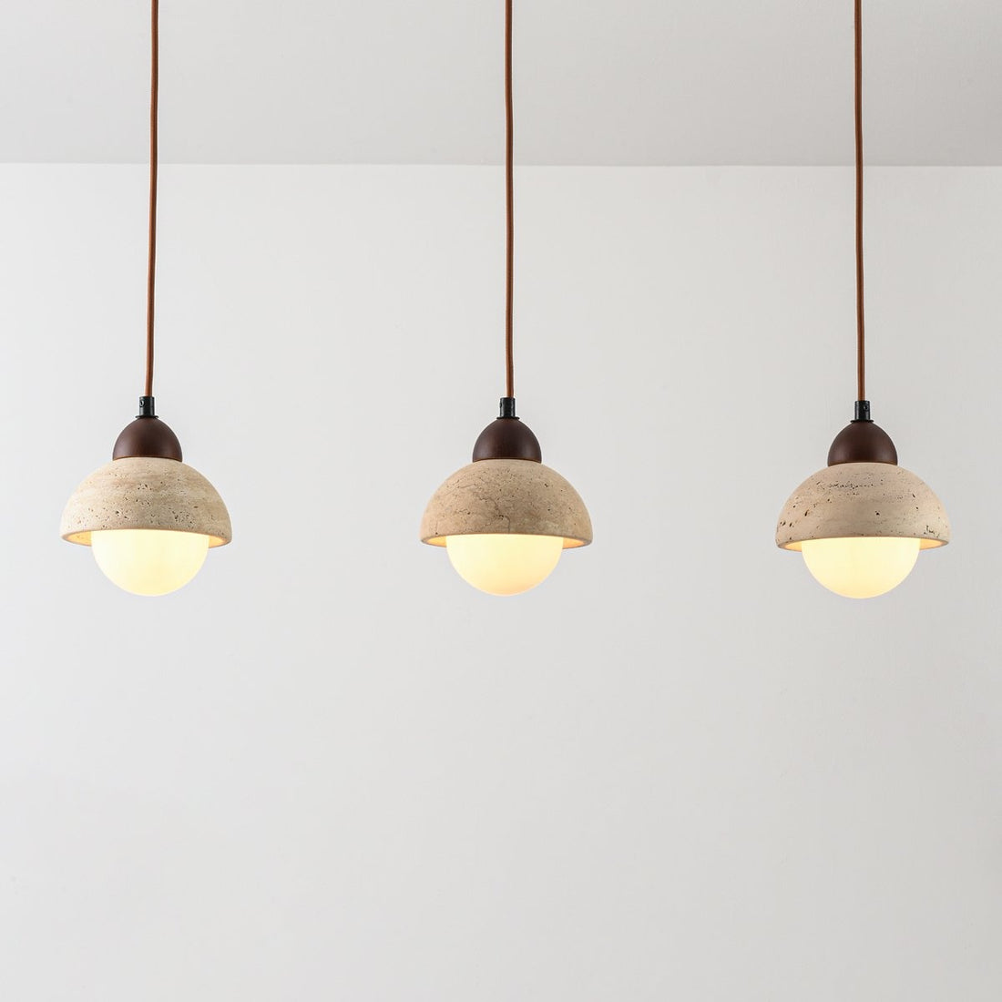 Sabbia Travertine & Glass Pendant Light — 3 Lights, Linear