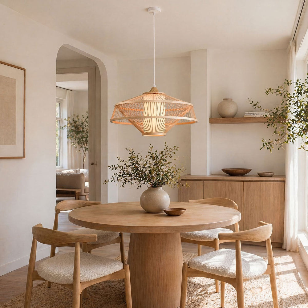 Oki Bamboo Pendant Light — Natural, 50 cm after dark