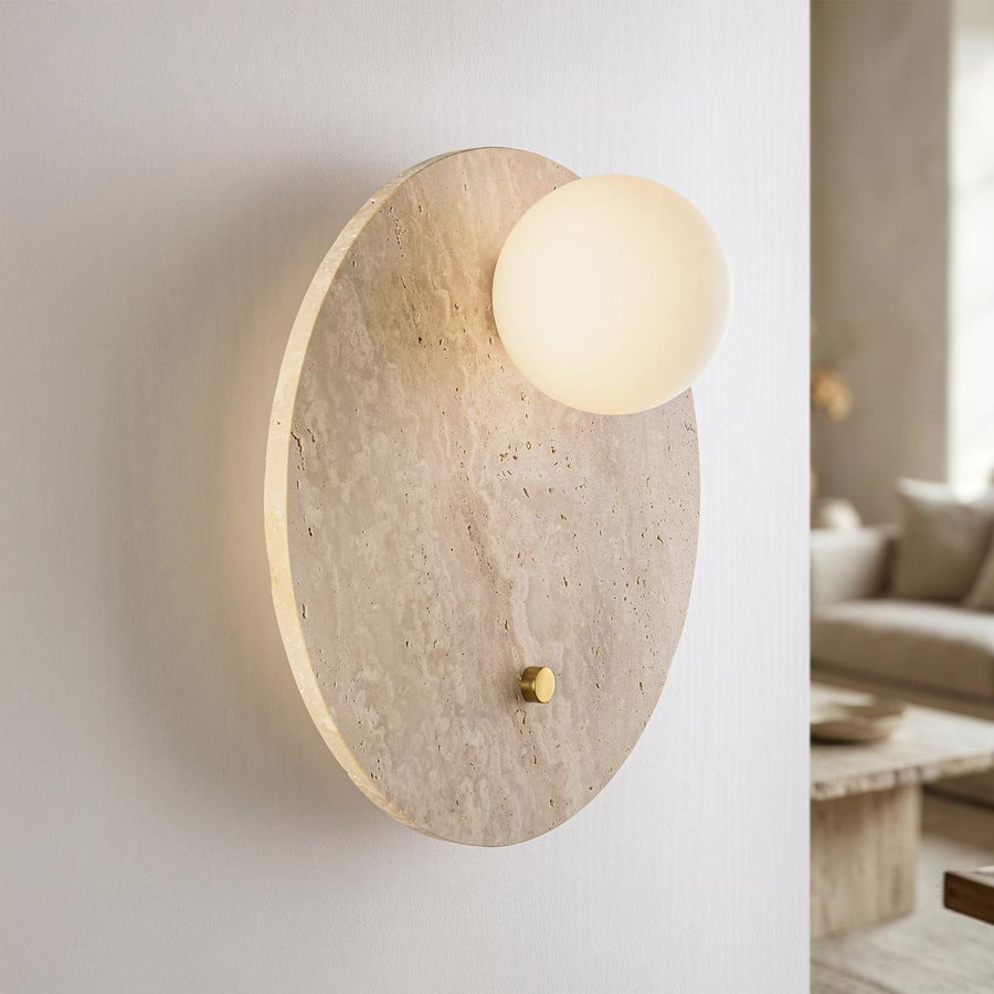 Orla Travertine Globe Wall Light — Large, 30 cm