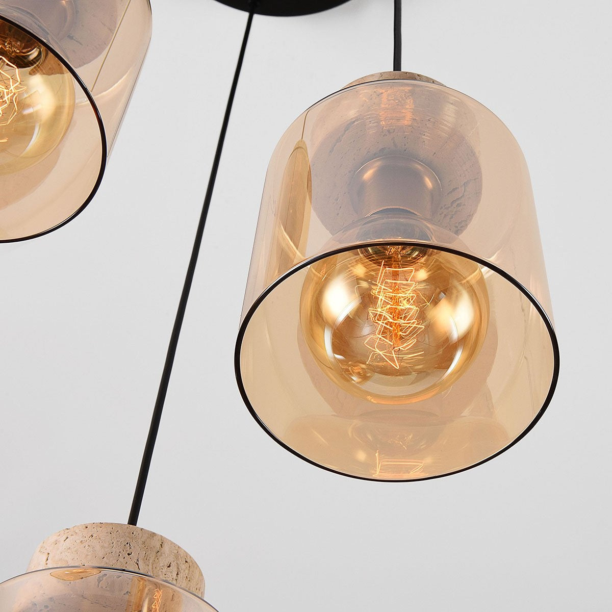 Akiko Travertine & Amber Glass Pendant Light — 3 Lights