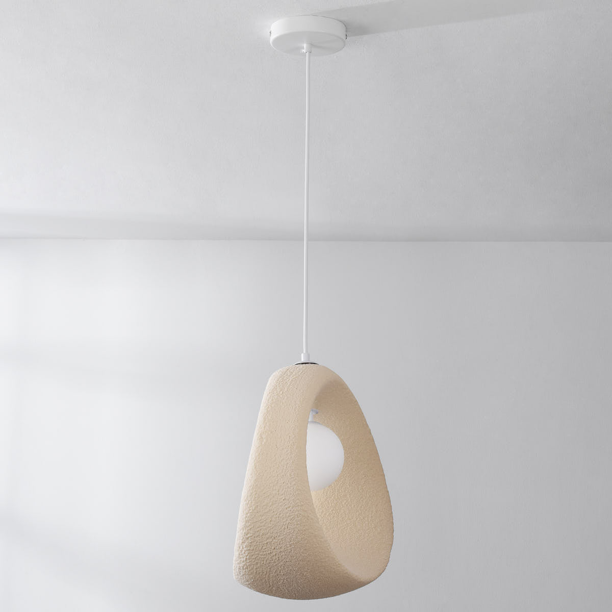 Akari Compact Stone-Effect Pendant Light — Sand Beige