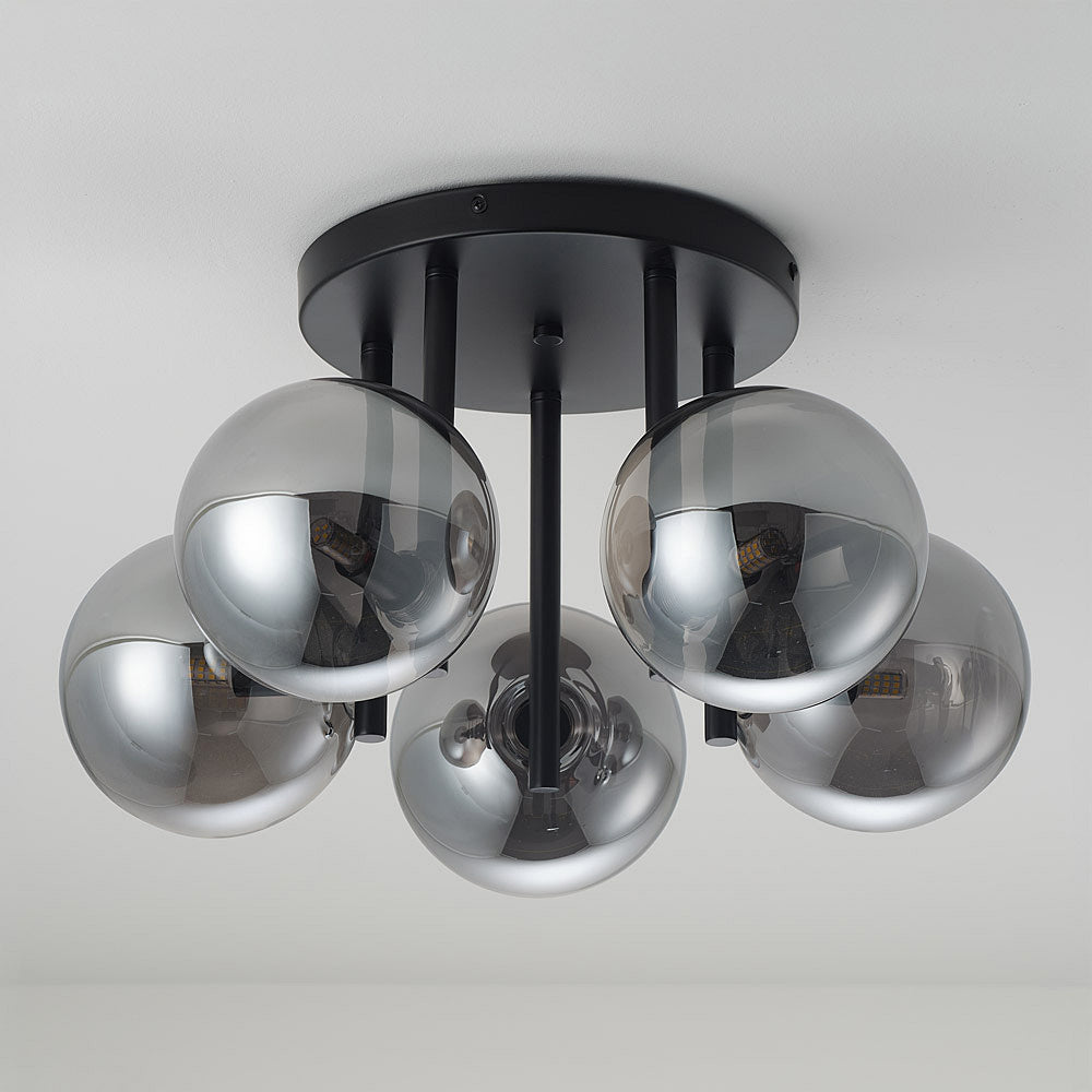 Noir Five-Light Ceiling Light — Black & Smoked Glass