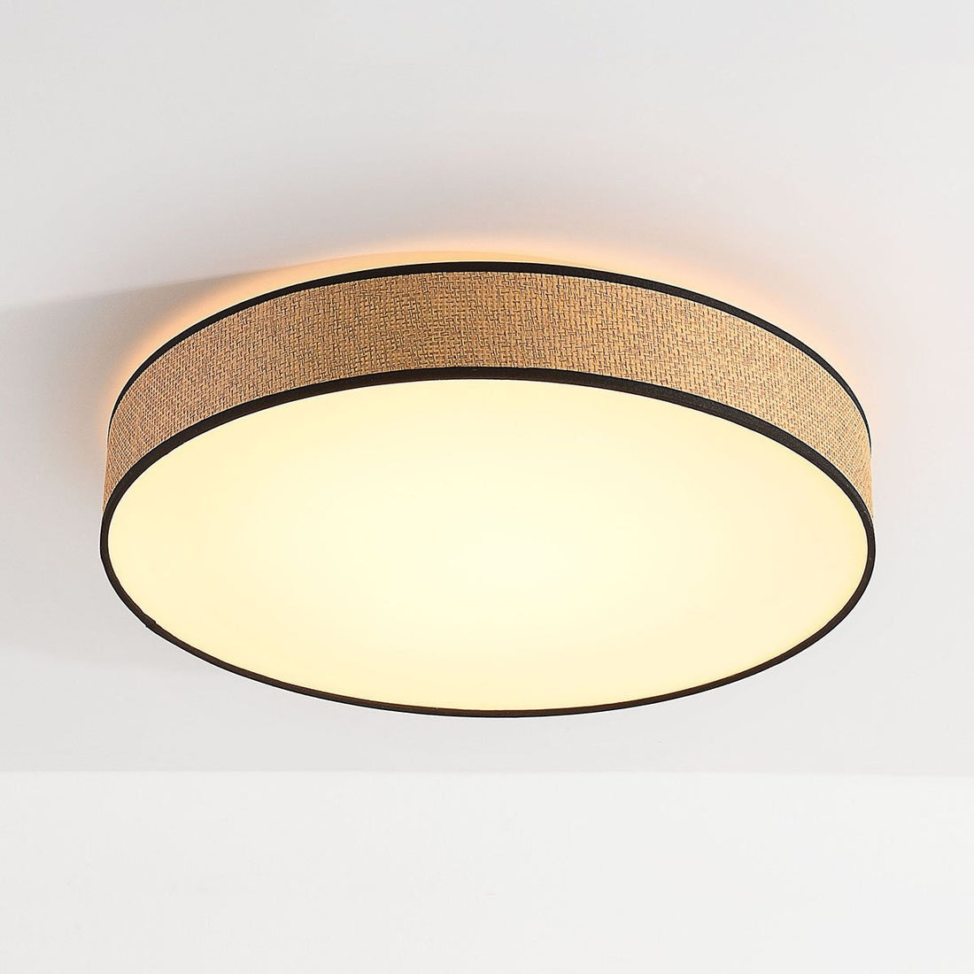Seto Woven Seagrass LED Ceiling Light — Natural & Black, 50 cm