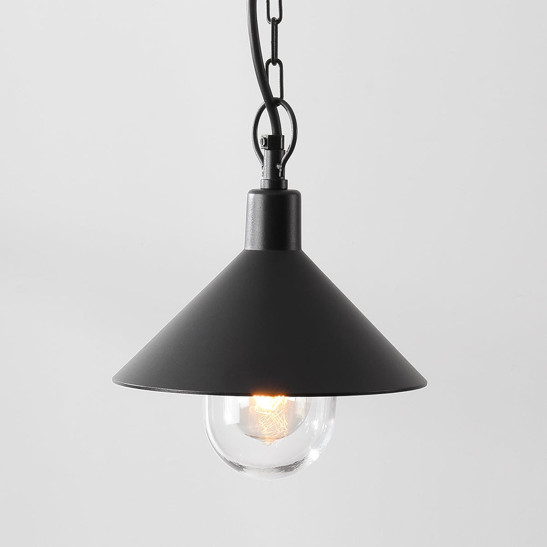 Linden Traditional Outdoor Pendant Light — Black, Clear Glass Globe
