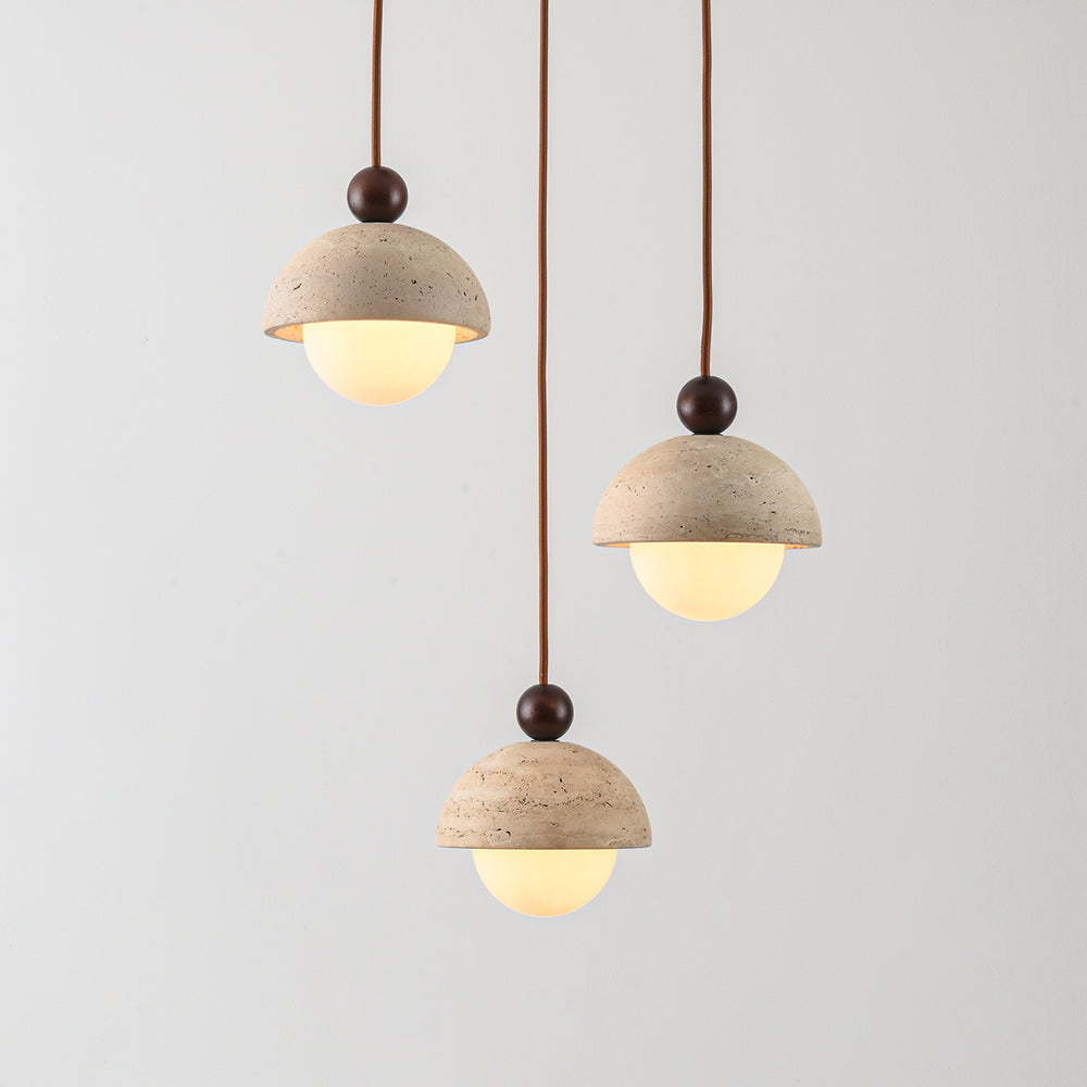 Opale Travertine & Opal Glass Pendant Light — 3 Lights after dark