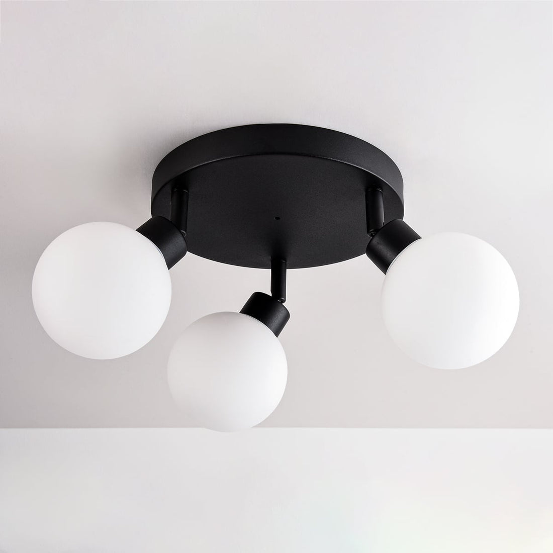 Otto Adjustable Triple Spot Ceiling Light — Black & Opal Glass, IP44