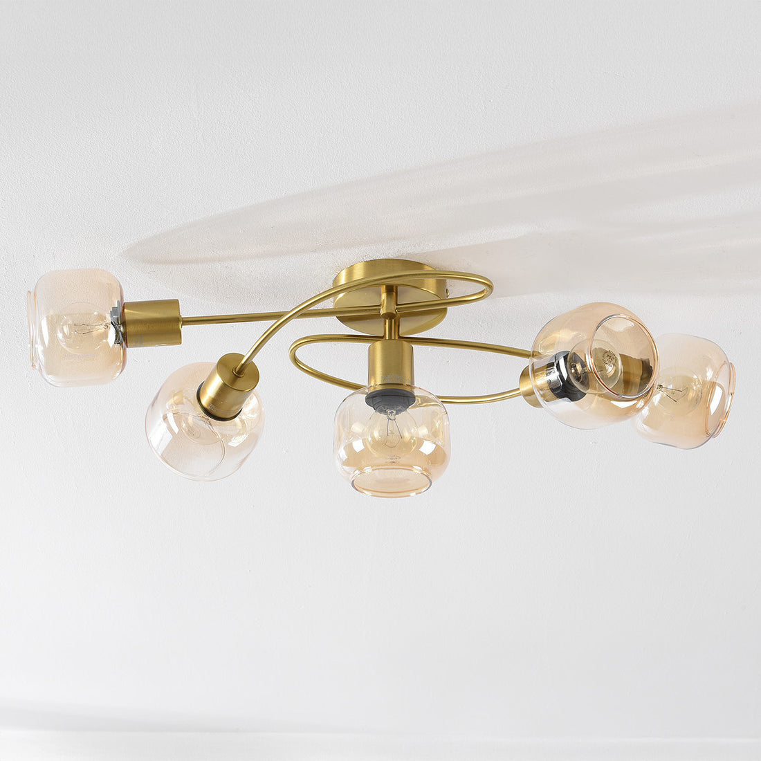 Aurum Five-Light Ceiling Light — Gold & Amber Glass