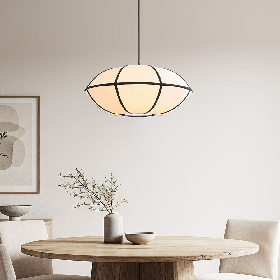 Ren Linen Pendant Light — Beige & Black, 50 cm