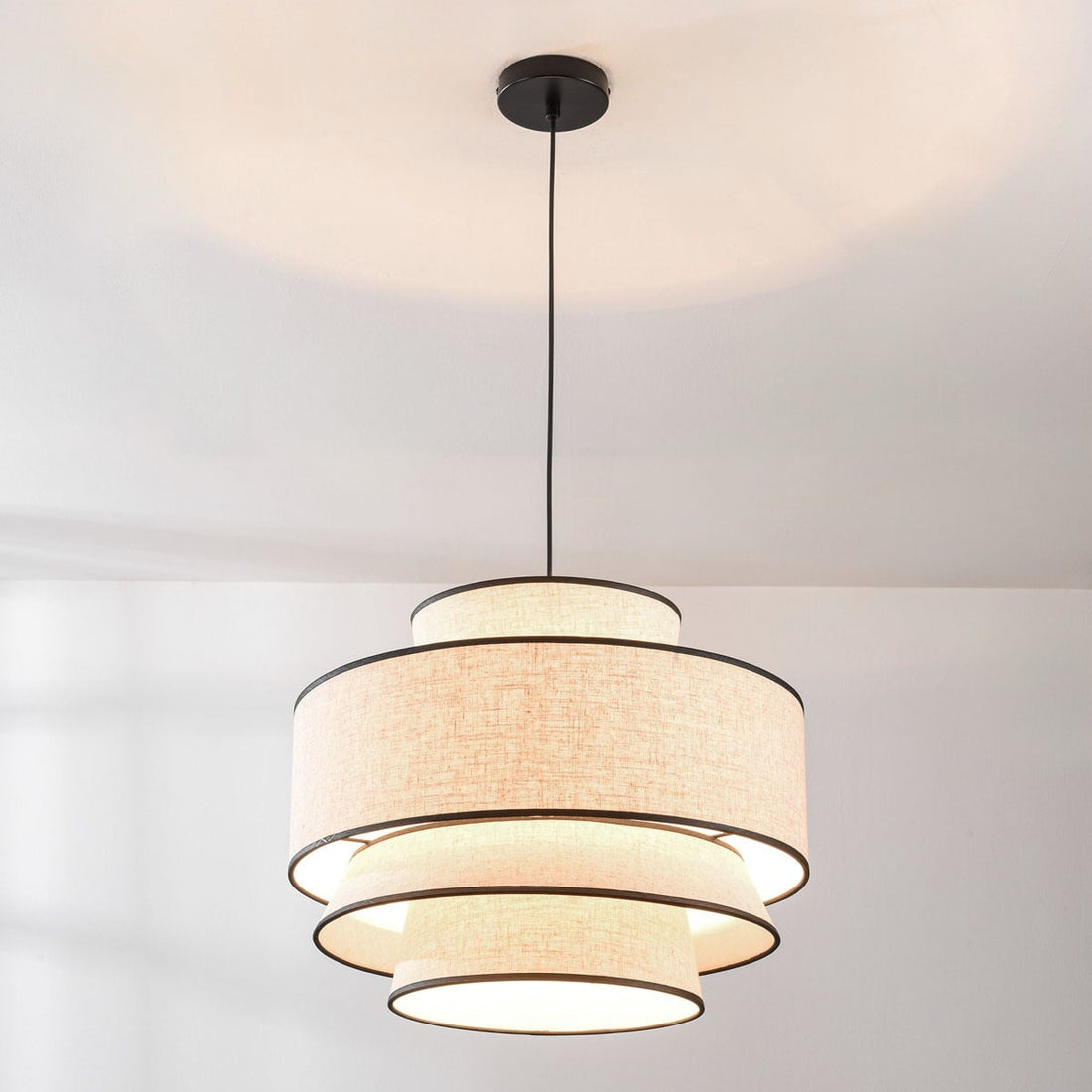 Nori Linen Pendant Light — Natural & Black, 50 cm