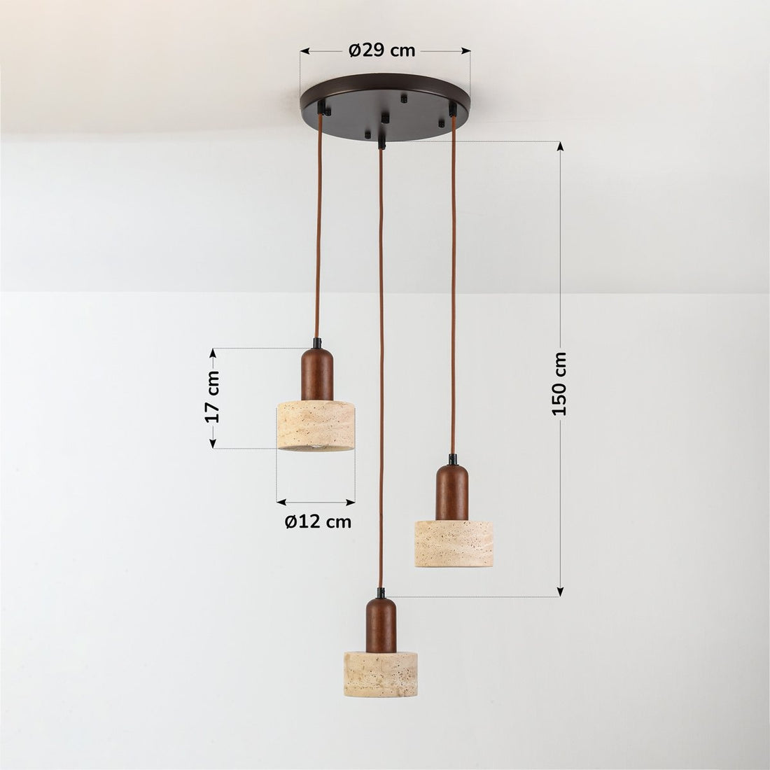 Taoka Travertine & Wood Pendant Light — 3 Lights, Round