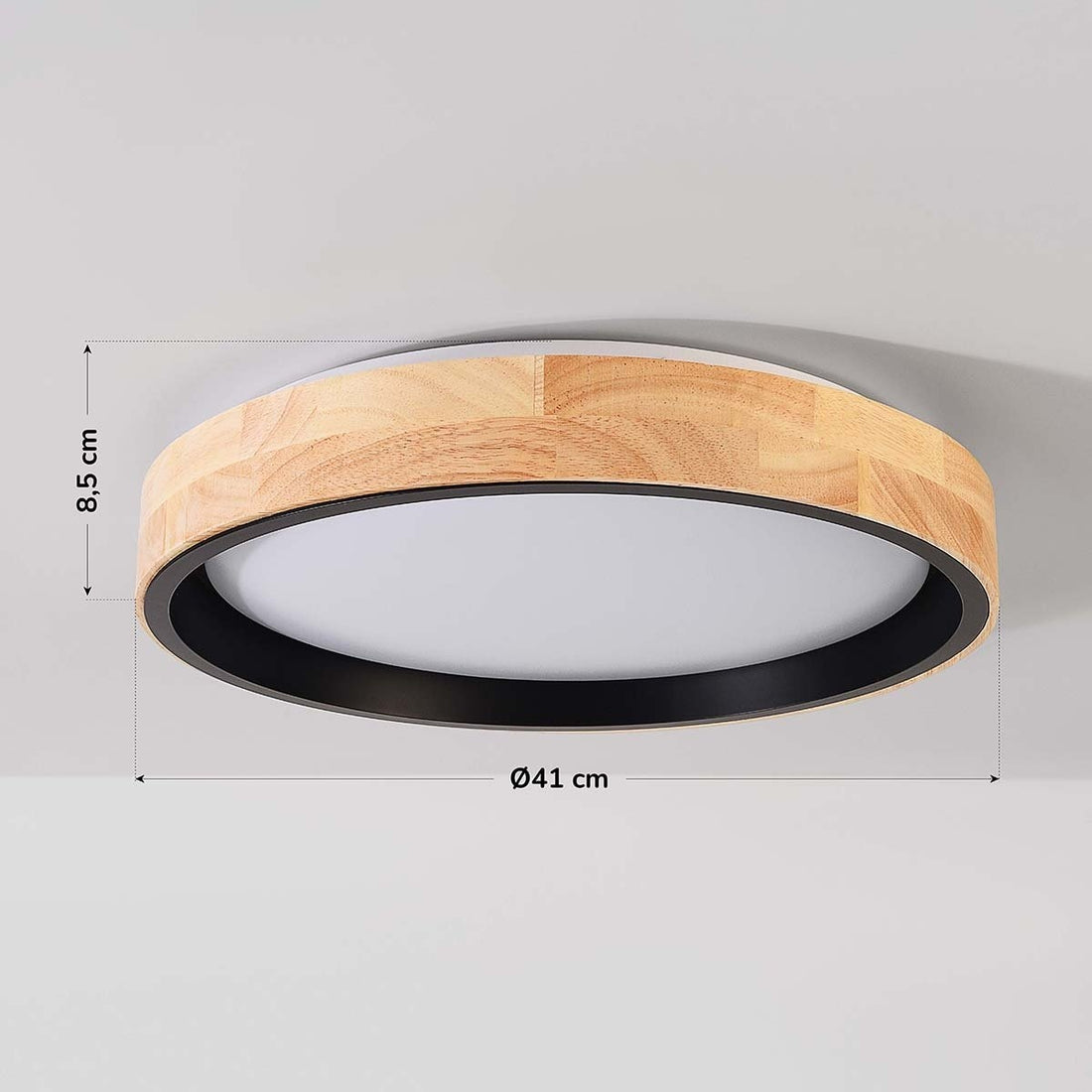 Oda LED Ceiling Light — Black & Oak Look, 41 cm