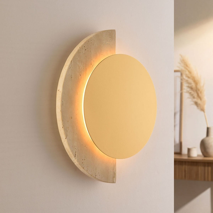 Gilda LED Travertine Wall Light — Gold & Sand Beige