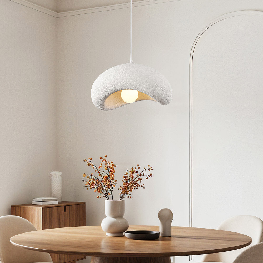 Katsura white stone-effect layered pendant light 40cm diameter hanging in modern interior