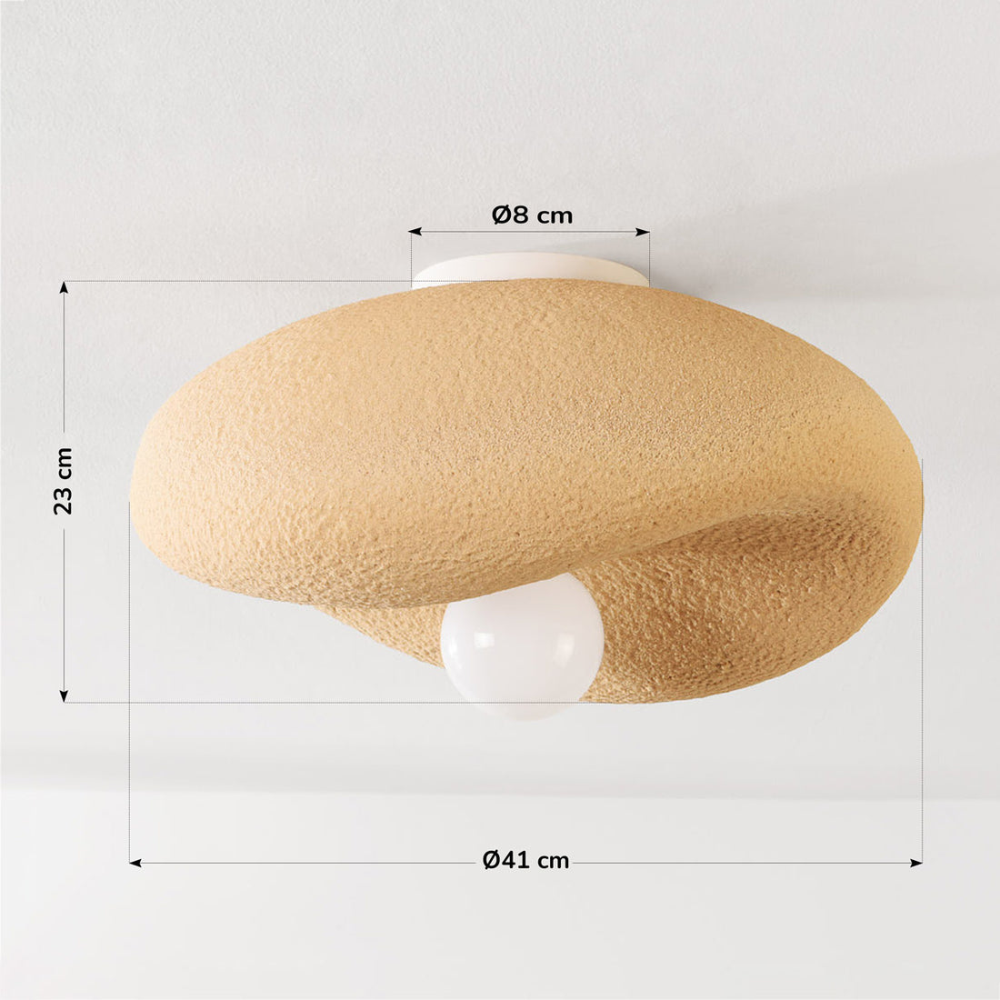 Kaia Curved Stone-Effect Ceiling Light — Light Caramel, 41 cm
