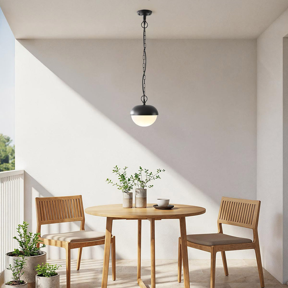 Dale Opal Globe Outdoor Pendant Light — Black in a room