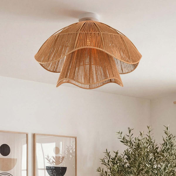 Ravel woven paper cord ceiling light in white and natural finish