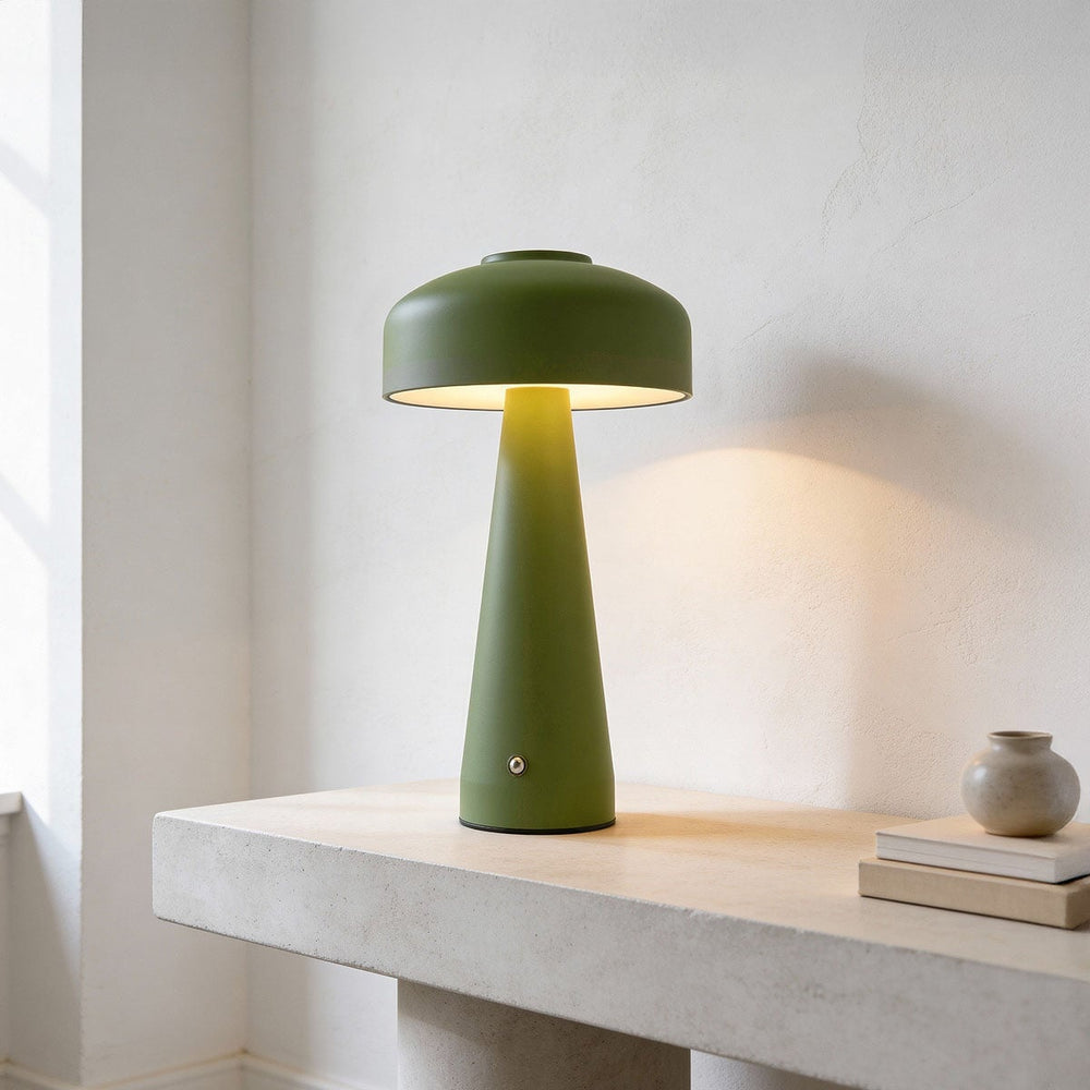 Momo Rechargeable Mushroom Table Lamp — Green after dark