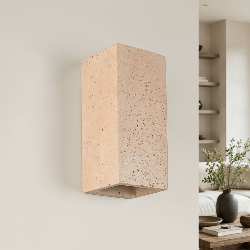 Cubo Cement Up & Down Wall Light — Travertine Look in a room