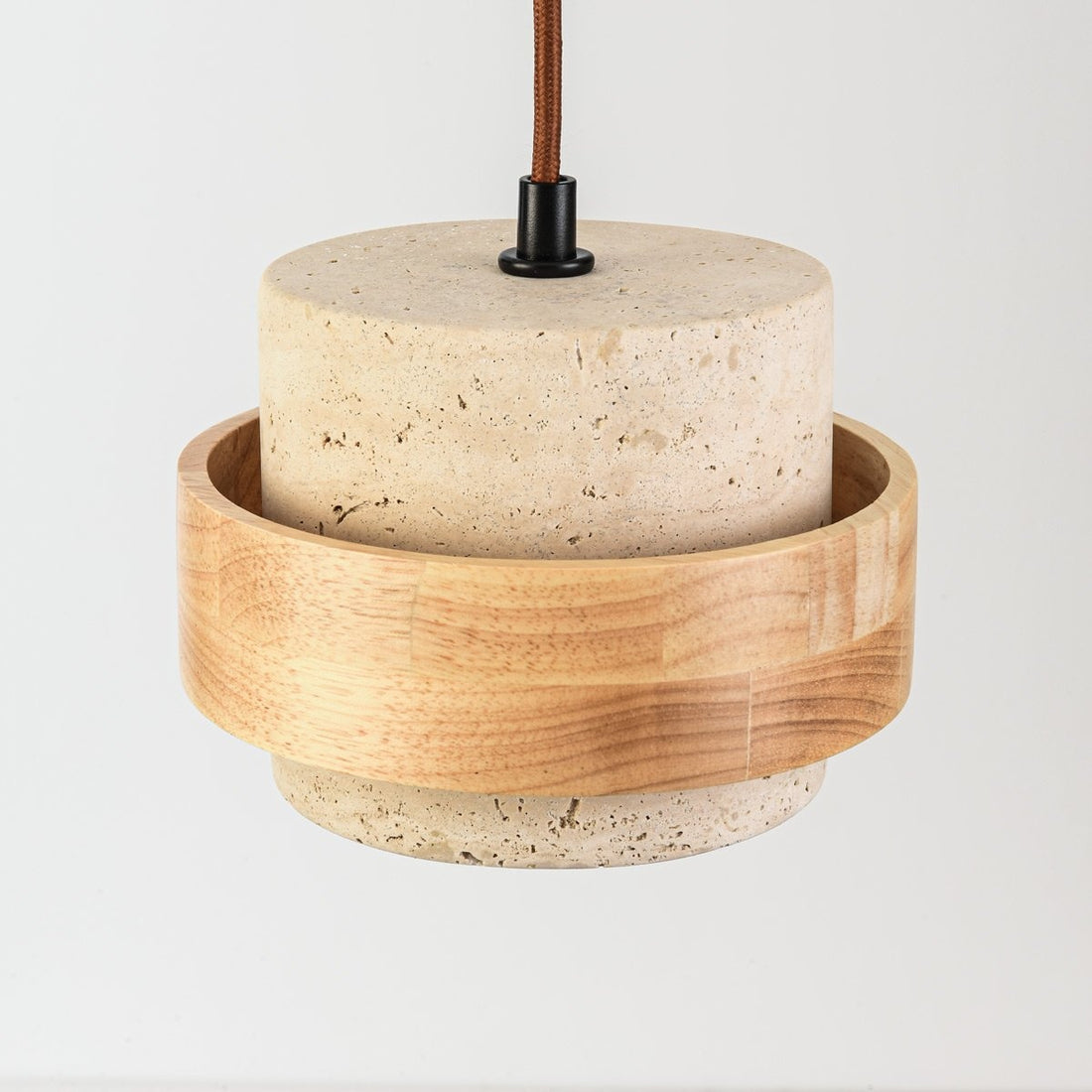 Enju Travertine & Light Wood Pendant Light — Single