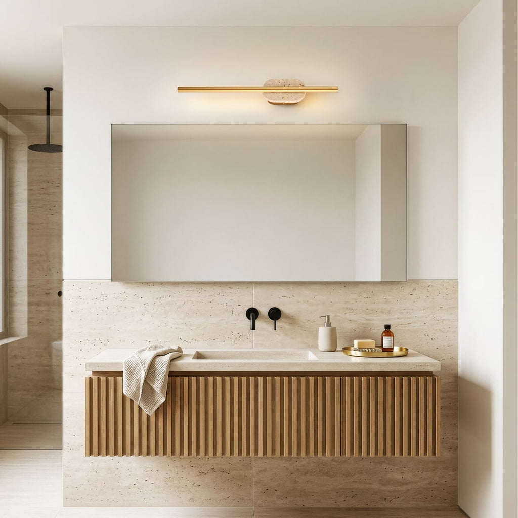 Isola 608mm LED bathroom light creating warm ambient glow in modern bathroom