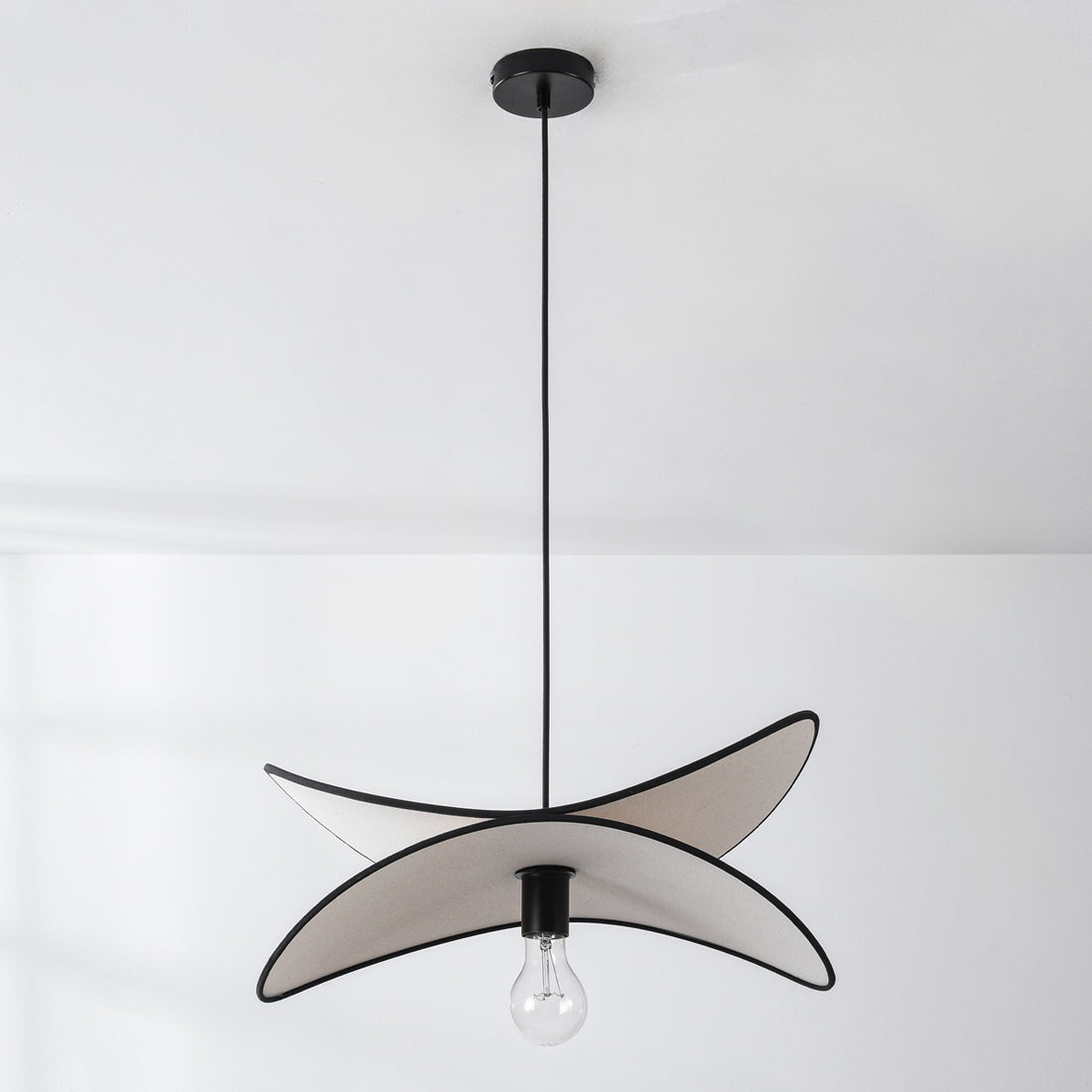 Suki Linen Pendant Light — White & Black, 50 cm