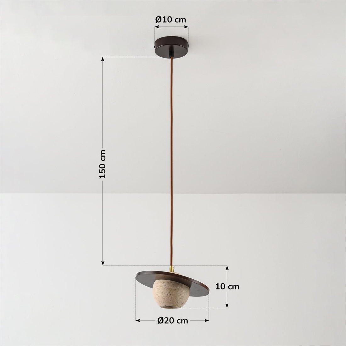 Tomo Travertine & Wood Pendant Light — Single, 20 cm