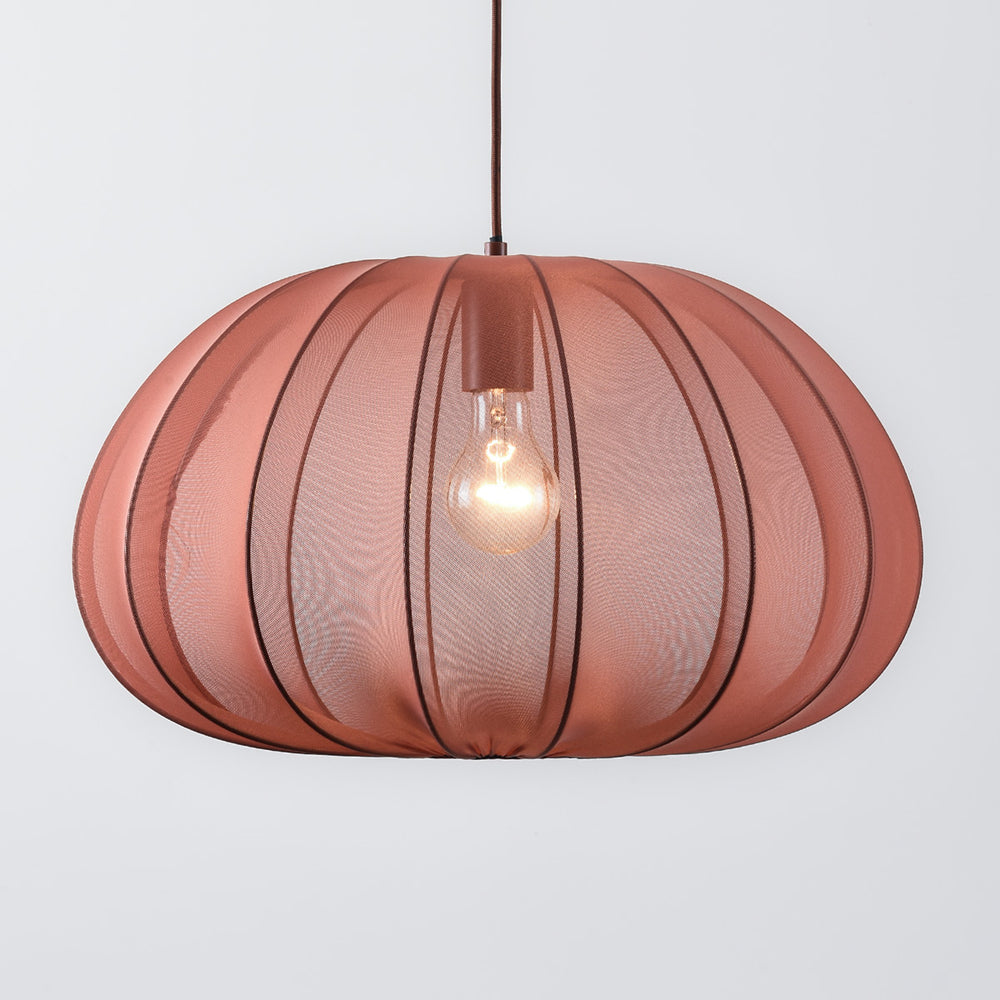 Terracotta pink with copper-coloured details detail on Amaro Fabric Pendant Light — Terracotta Pink, 50 cm