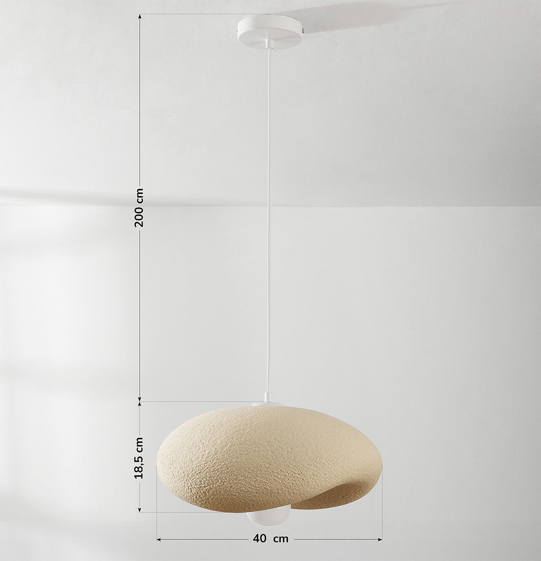 Kaia Curved Stone-Effect Pendant Light — Sand Beige, 40 cm