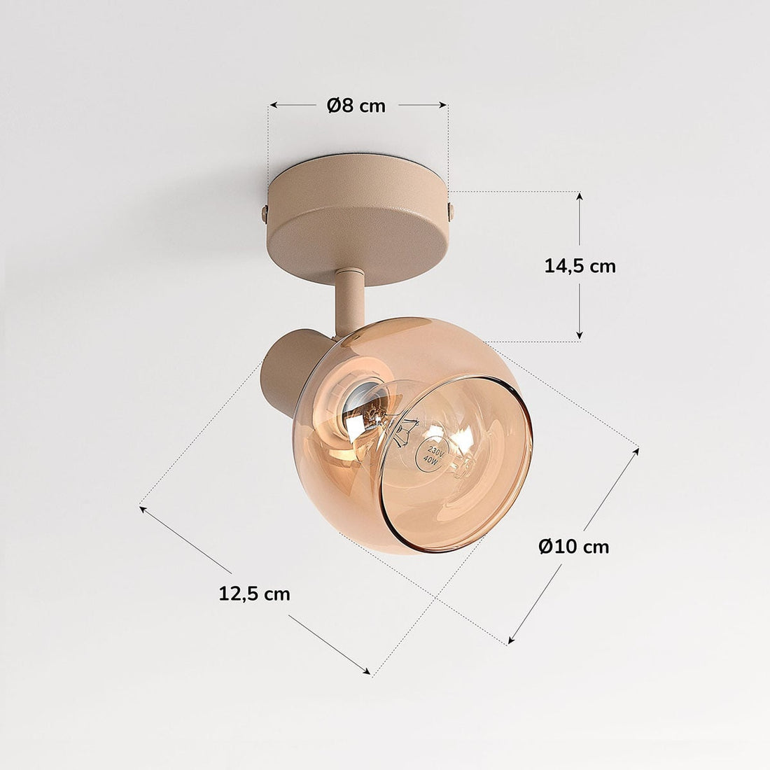Beno Adjustable Spotlight — Beige & Amber Glass, Single
