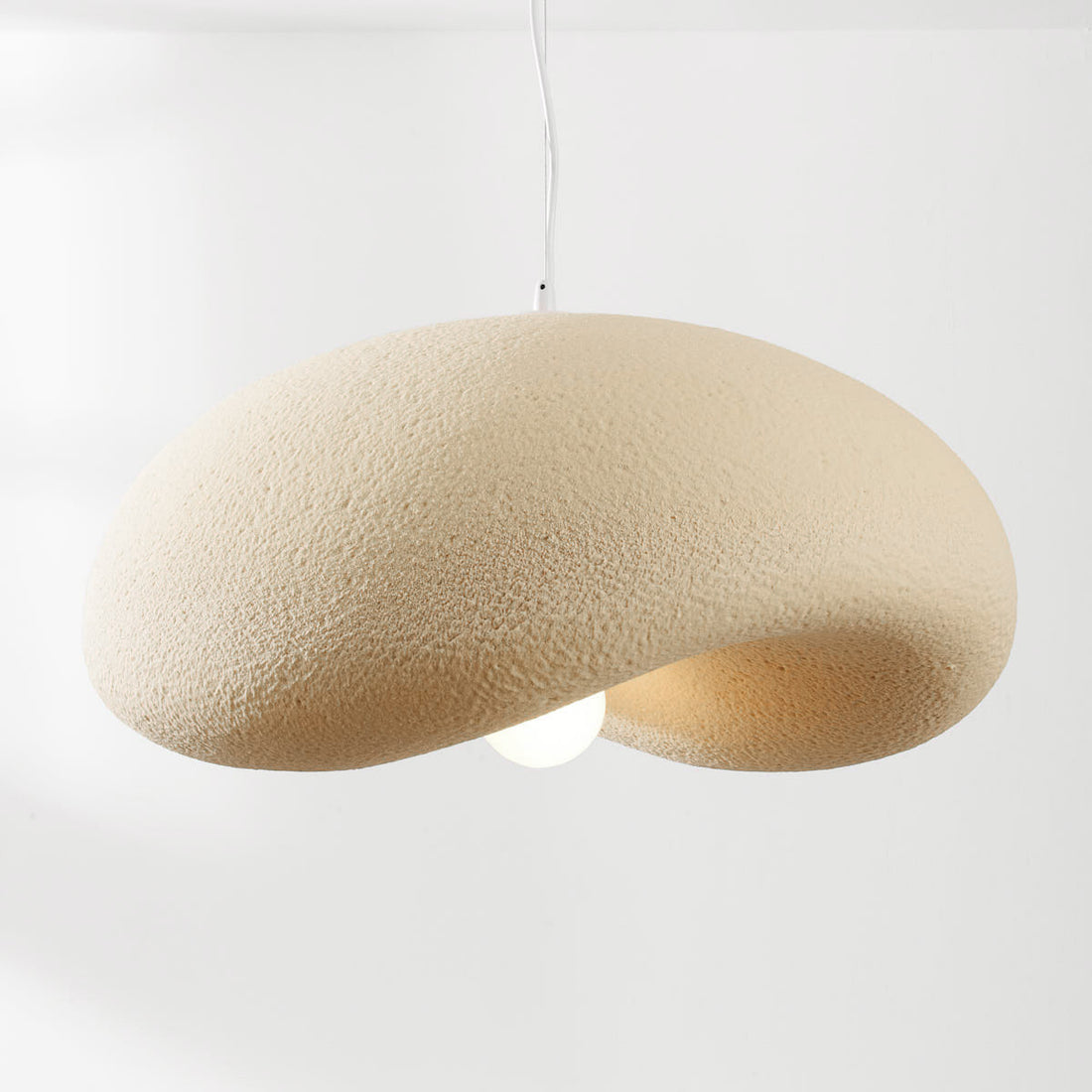 Kaia Curved Stone-Effect Pendant Light — Sand Beige, 60 cm