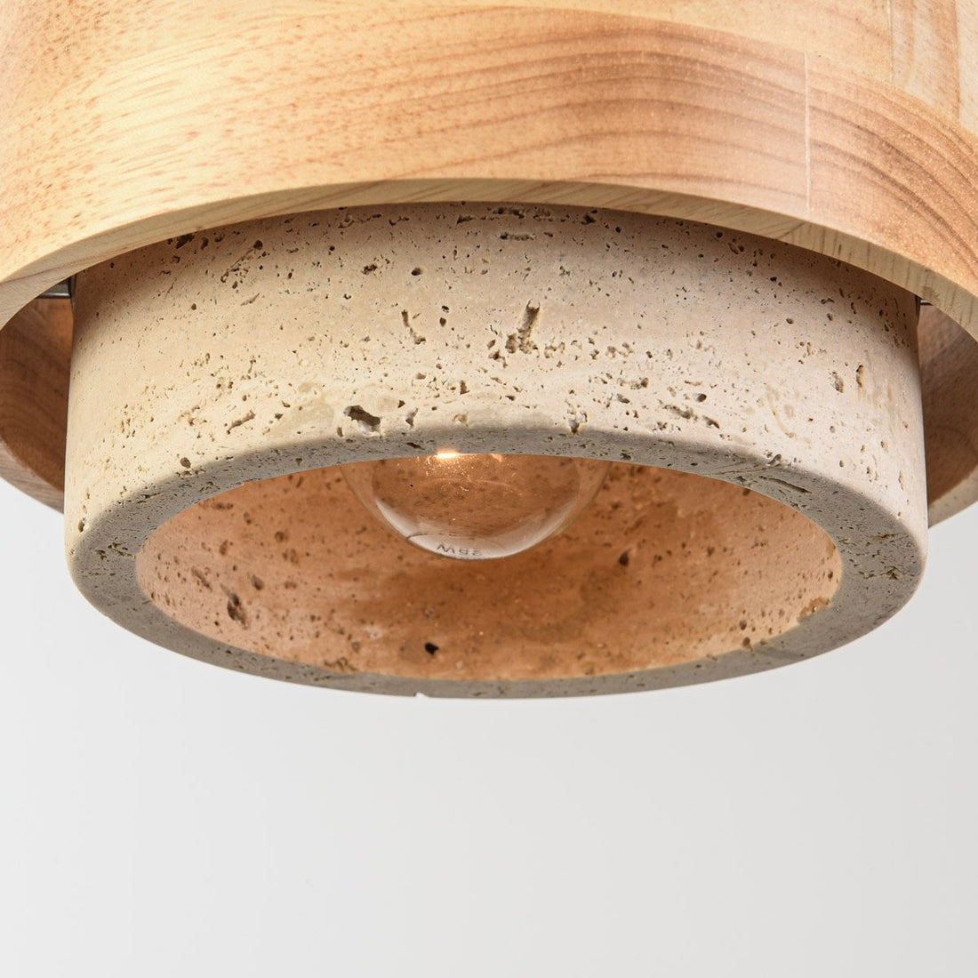 Enju Travertine & Light Wood Pendant Light — Single