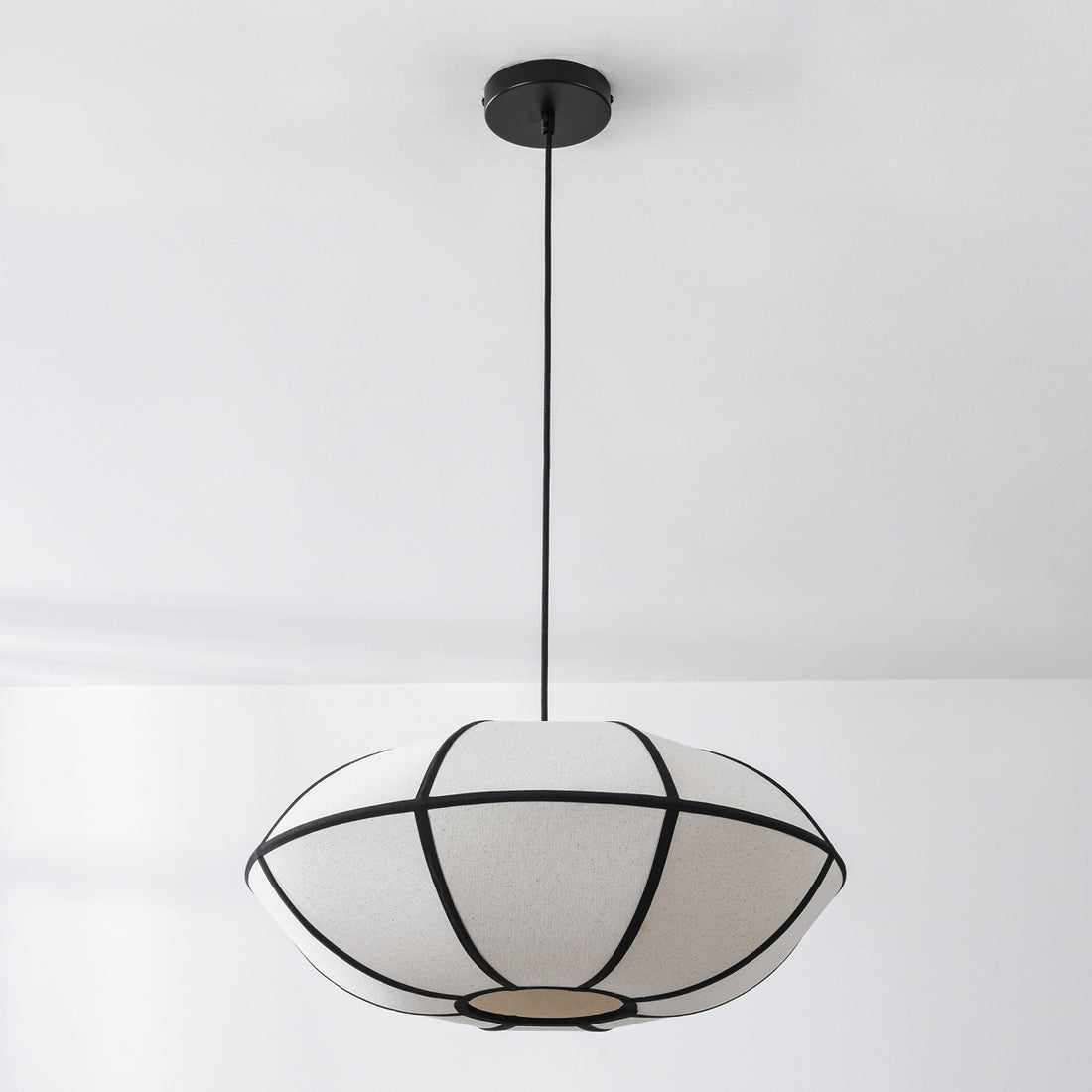 Ren Linen Pendant Light — Beige & Black, 50 cm
