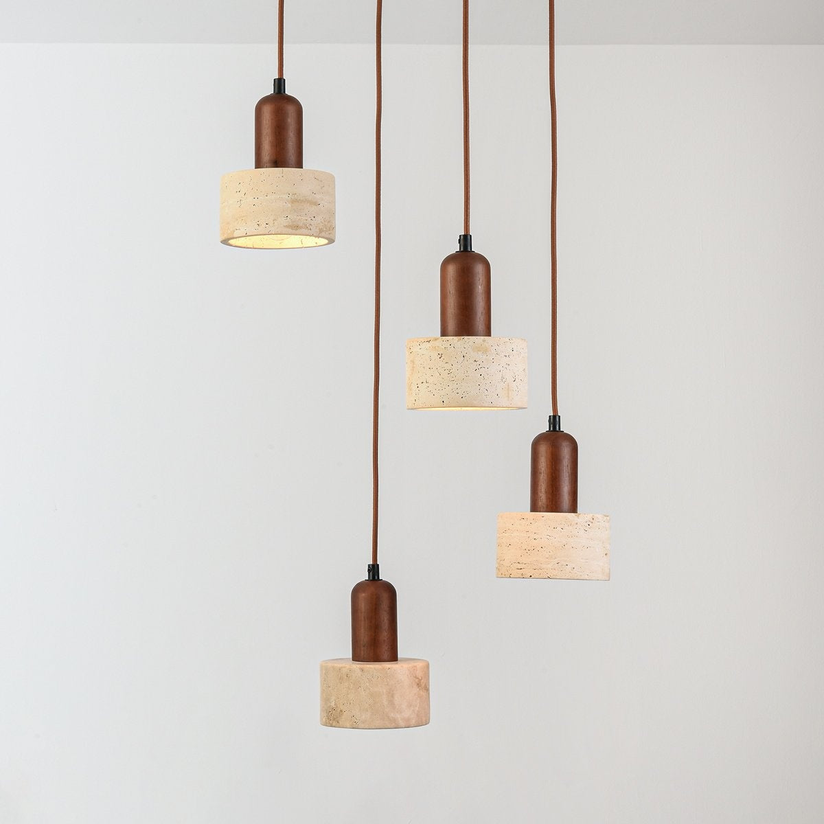 Taoka Travertine & Wood Pendant Light — 4 Lights, Round