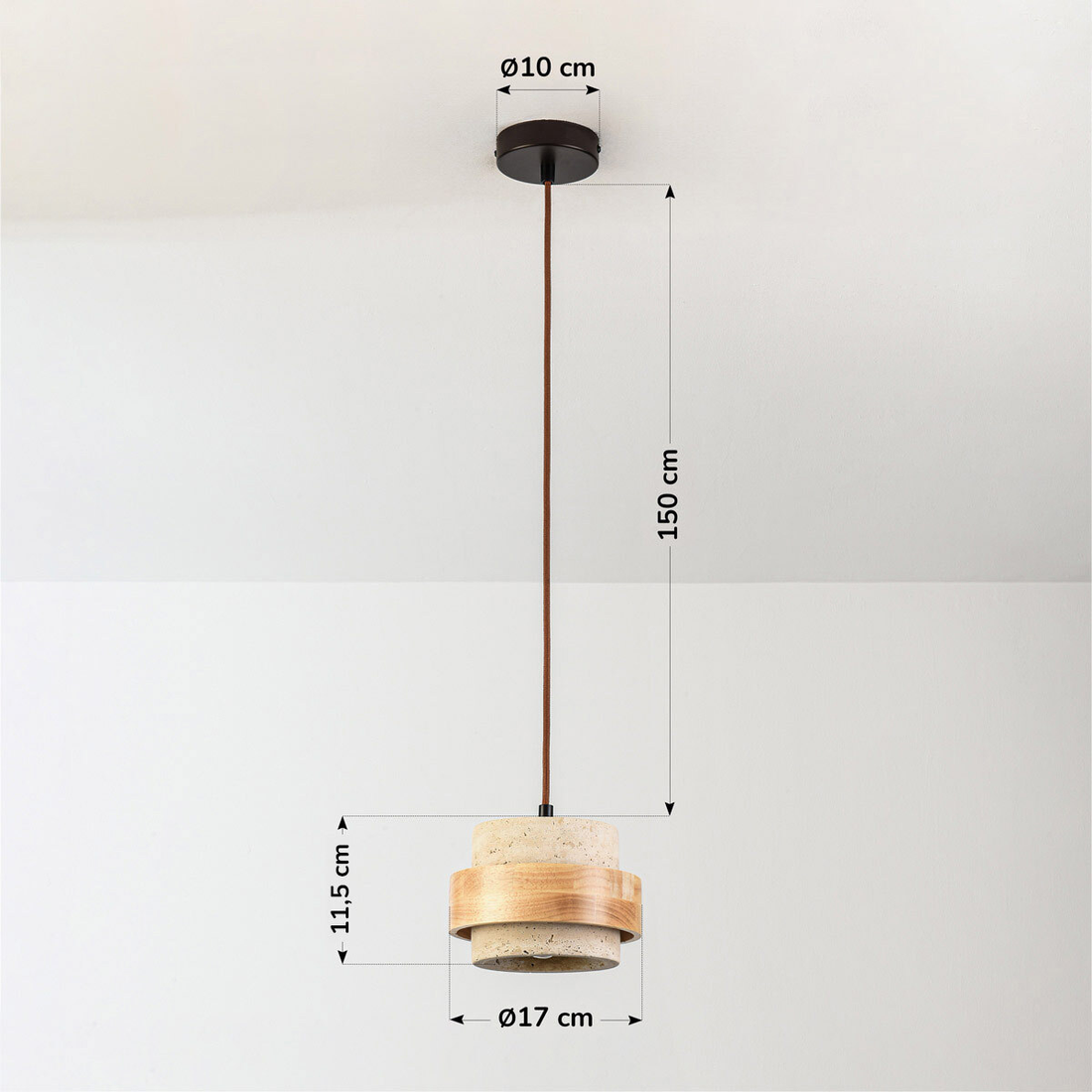 Enju Travertine & Light Wood Pendant Light — Single