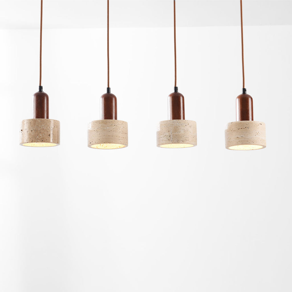Taoka Travertine & Wood Pendant Light — 4 Lights, Linear