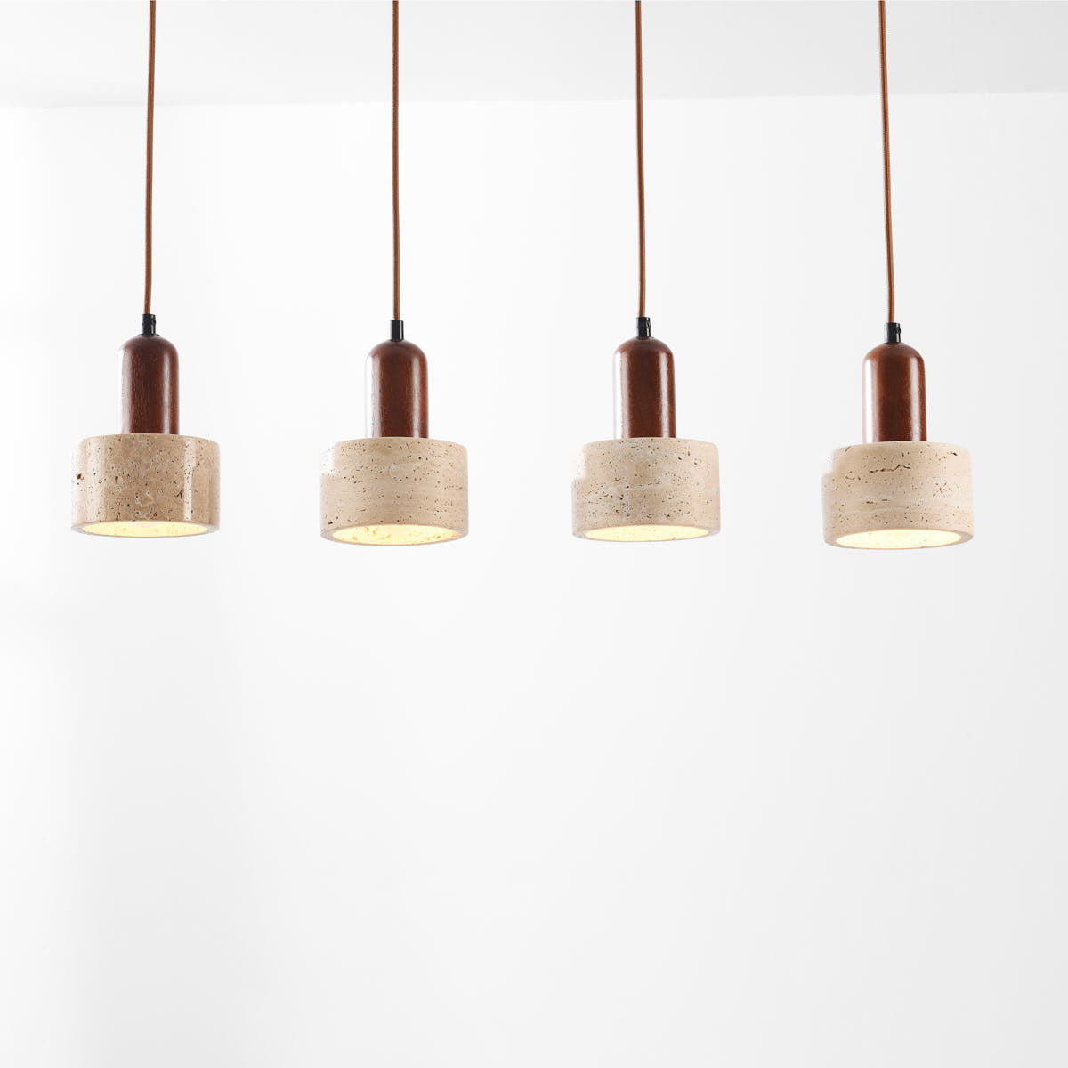 Taoka Travertine & Wood Pendant Light — 4 Lights, Linear