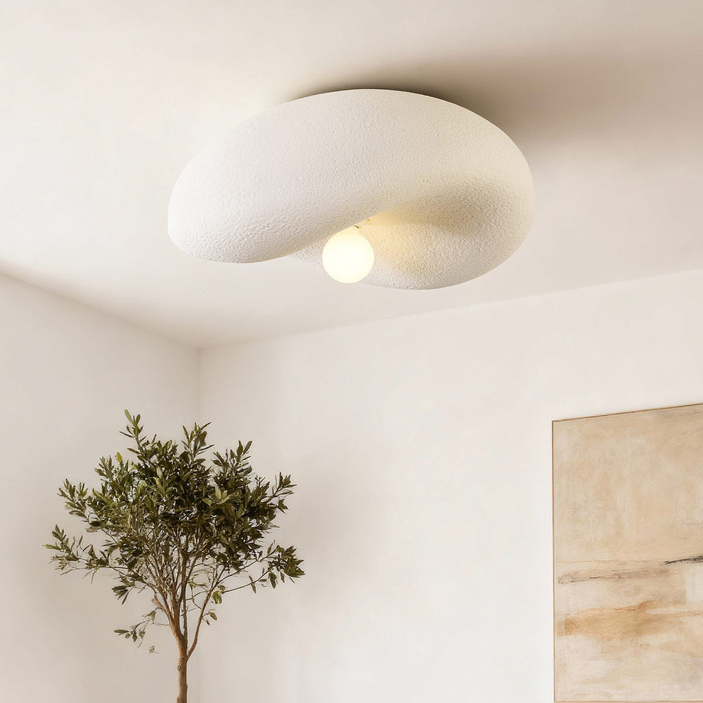 Close-up of textured white stone finish on Washi ceiling light dome