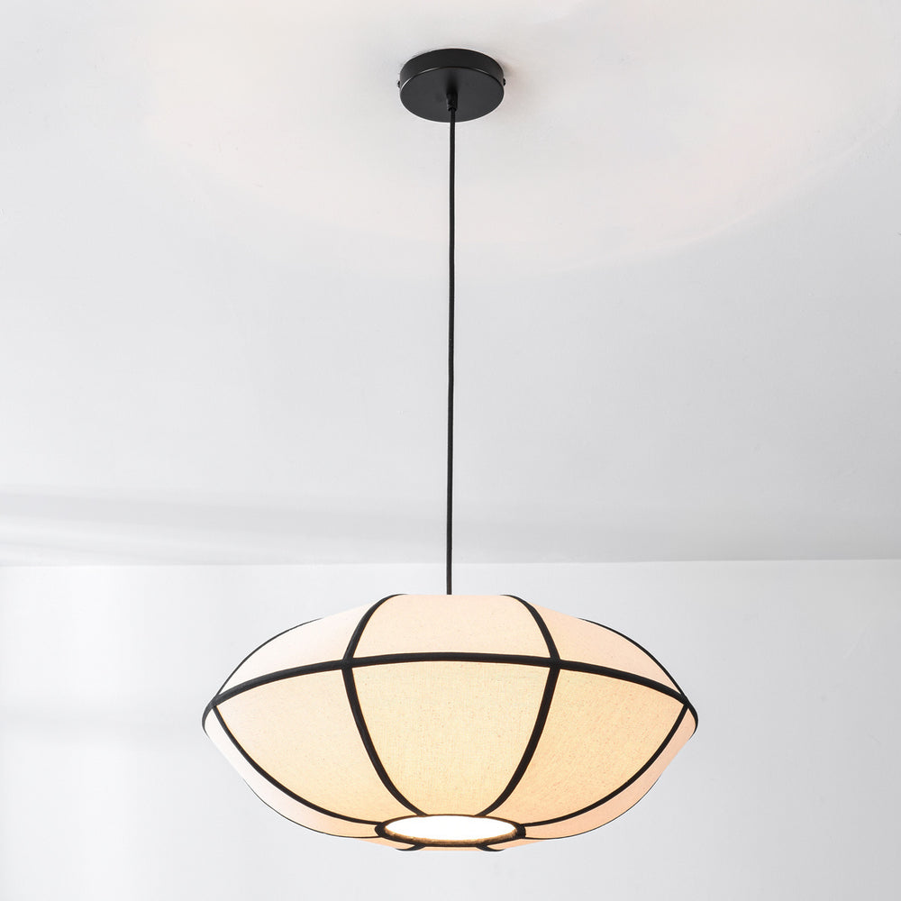 Ren Linen Pendant Light — Beige & Black, 50 cm after dark