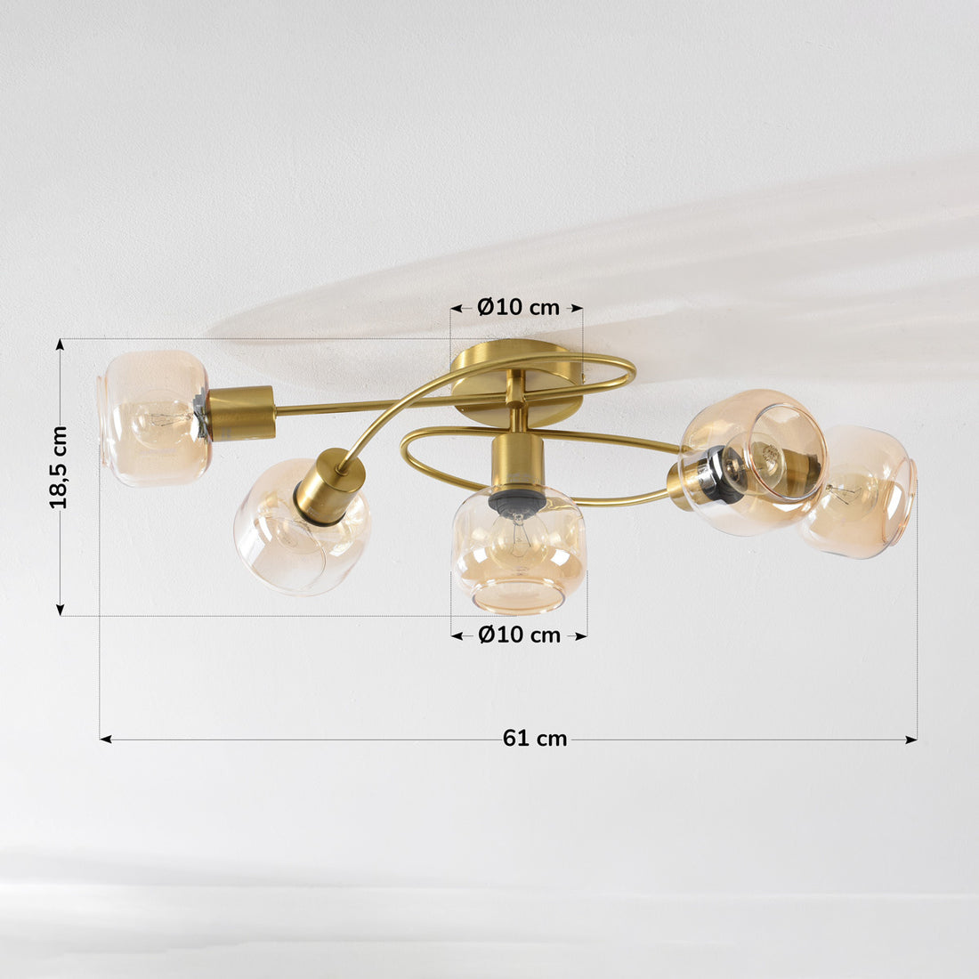 Aurum Five-Light Ceiling Light — Gold & Amber Glass