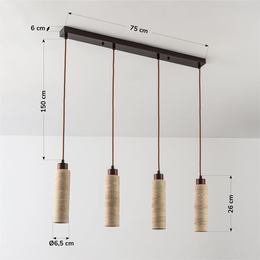 Naru Travertine & Wood Pendant Light — 4 Spots, Bulbs Included